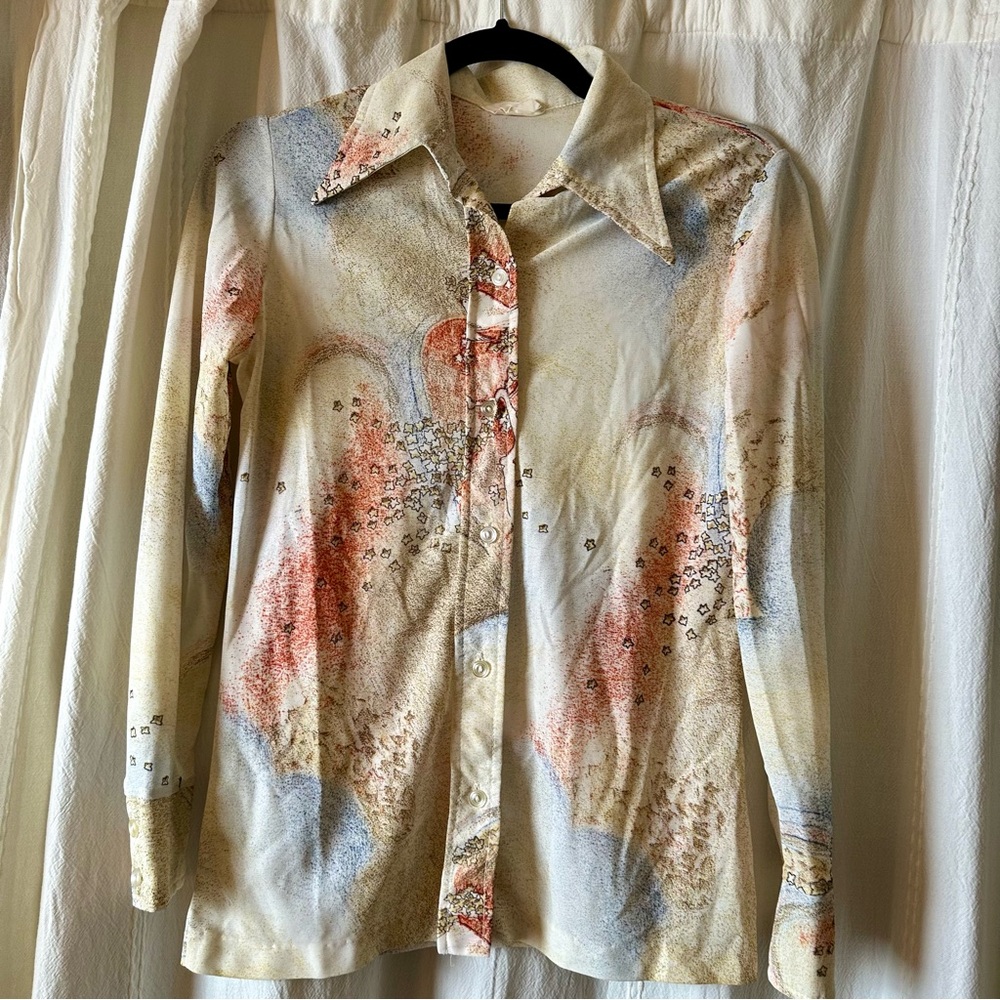 VINTAGE Emilio Pucci Dove and Stars Dagger Collar Blouse Women’s Size XS